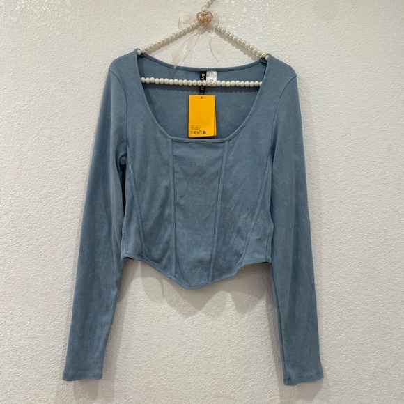 H&M CORSET-STYLE RIBBED TOP size L light blue - Picture 1 of 3